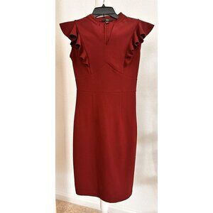 Knitee Womens Vintage Ruffle Sleeve V-Neck Bodycon Evening Party Cocktail Pencil